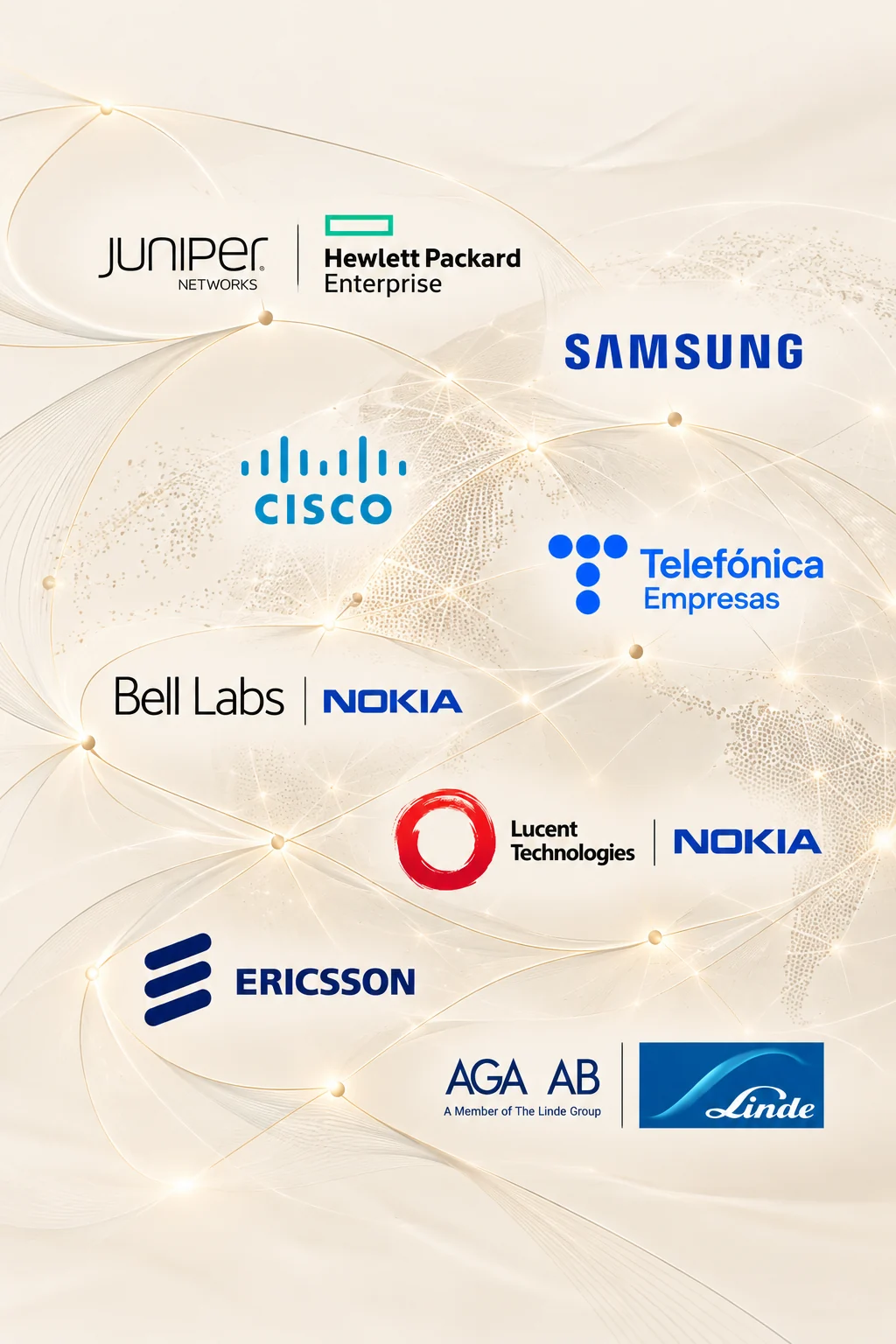 Empresas da trajetória executiva de Thais: Juniper Networks, Hewlett Packard Enterprise, Samsung, Cisco, Telefônica Empresas, Bell Labs, Nokia, Lucent Technologies, Ericsson, AGA AB e Linde.